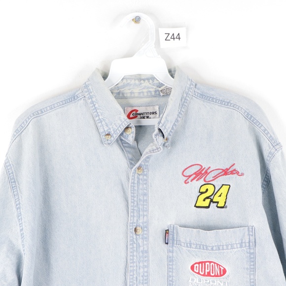 Vintage 90s NASCAR Jeff Gordon Denim Shirt Blue - Picture 2 of 8